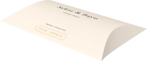 Mockup 3D Pillow Box dengan desain Sekar & Bayu
